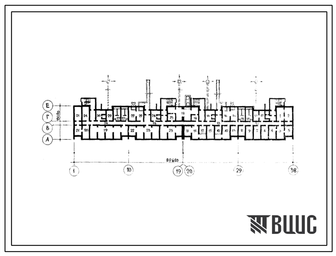 Типовой проект А-IV-1000-78/186 Помещения  общественного назначения в подвале 5 этажного 6 секционного жилого дома, скомпонованного  из блок-секций 92-03с,92-04с и 32-07с, (убежище на 1000 человек, размеры убежища 89,62м на 13,02м, режимы вентиляции 1,2).