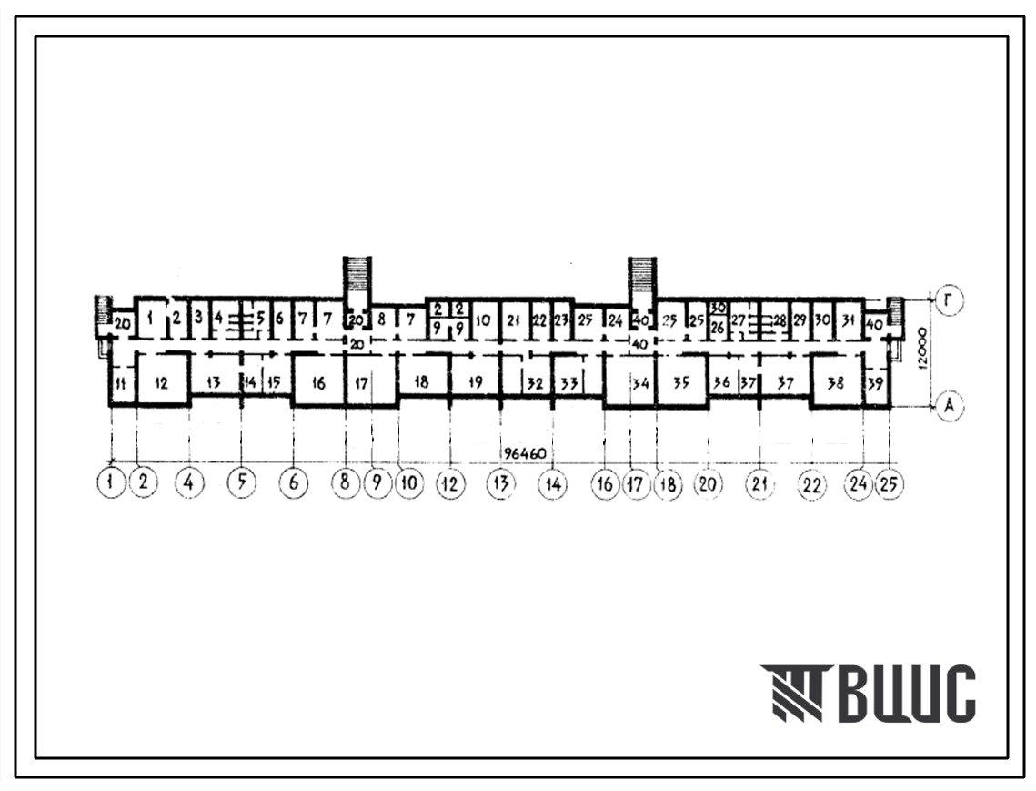 Типовой проект Б-1-1280-79.300 Помещения общественного назначения в подвале 5-этажного 6-секционного жилого дома 114-85-1/1, (убежище на 1280 человек, размеры убежища 96,46м на 12м, режимы вентиляции 1,2,3).