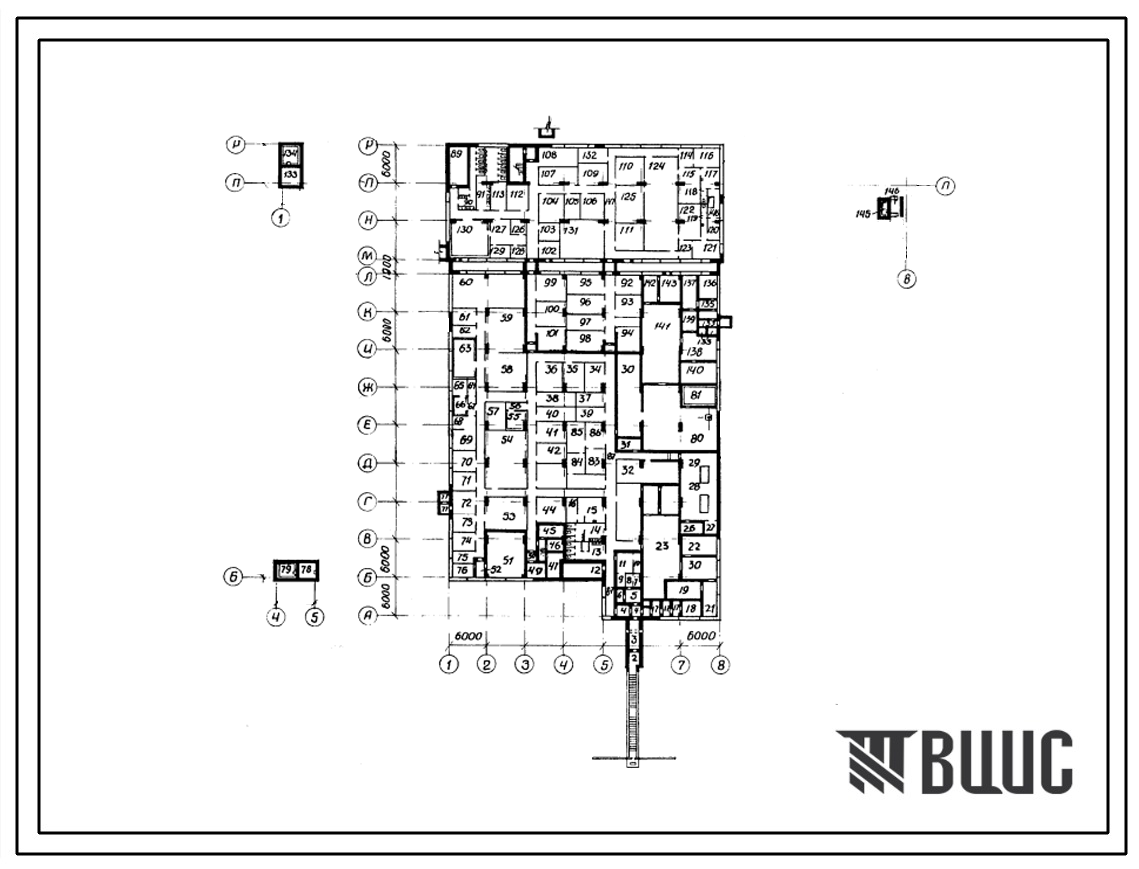 Типовой проект В-II-225-34.86 Заглубленное здание вспомогательного назначения, (убежище на 225 человек, размеры убежища 73,9м на 42м, режимы вентиляции 1,2).