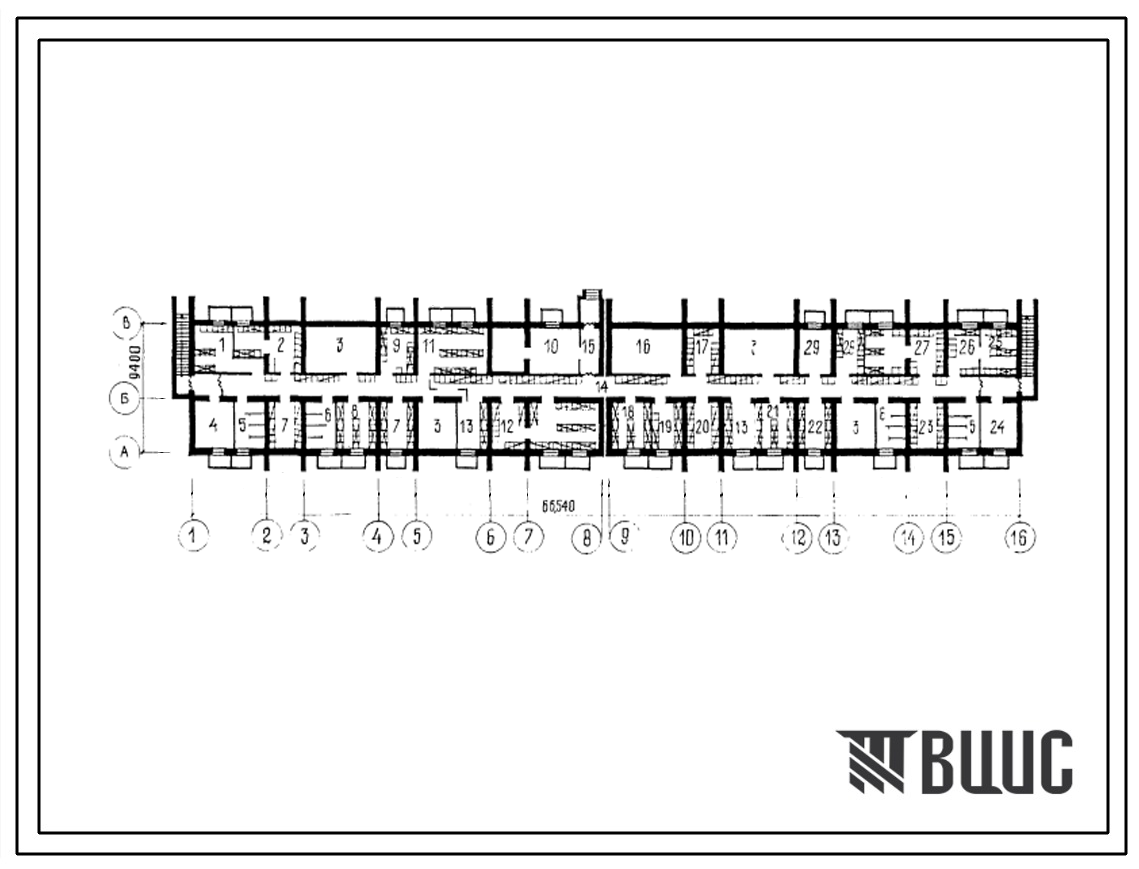 Типовой проект П-4-626(77-082сп.85) Помещения общественного назначения, размещаемые в подвале 4-этажного жилого дома, скомпонованного из блок-секций серии 777, (убежище на 626 человек, размеры убежища 66,54м на 9,4м, режимы вентиляции 1,2).