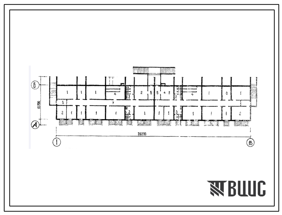 Типовой проект Б-1-606(114-77-27 сп.1) Культурно-бытовые помещения в подвале 4этажного 4секционного дома на 32 квартиры, (убежище на 606 человек, размеры убежища 59,2м на 10,7м, режимы вентиляции 1,2).