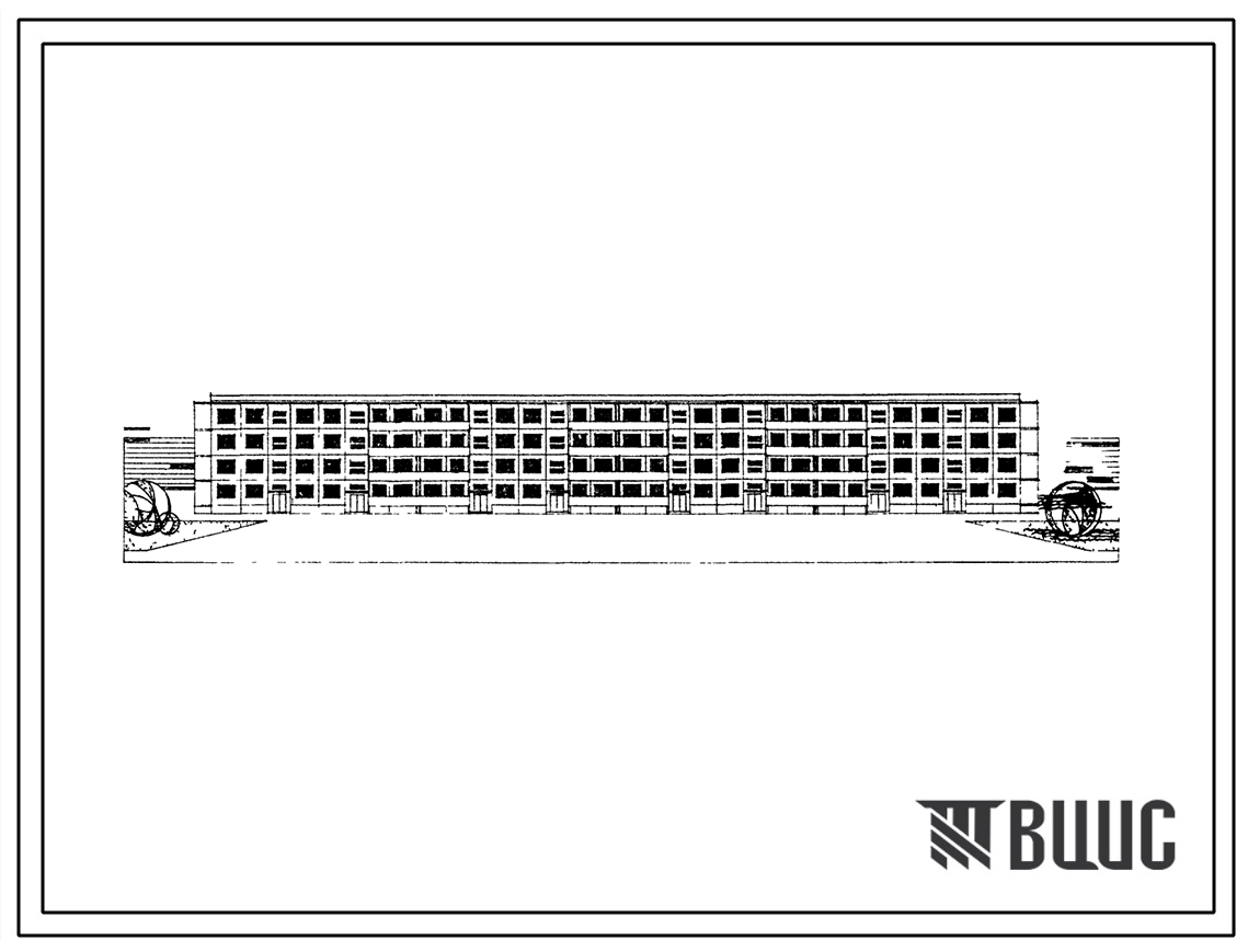 Типовой проект 1Уз-500ТСП-1/1 Четырехэтажный восьмисекционный дом на 72 квартиры (однокомнатных 1Б-16; двухкомнатных 2Б-32; трехкомнатных 3Б-24).