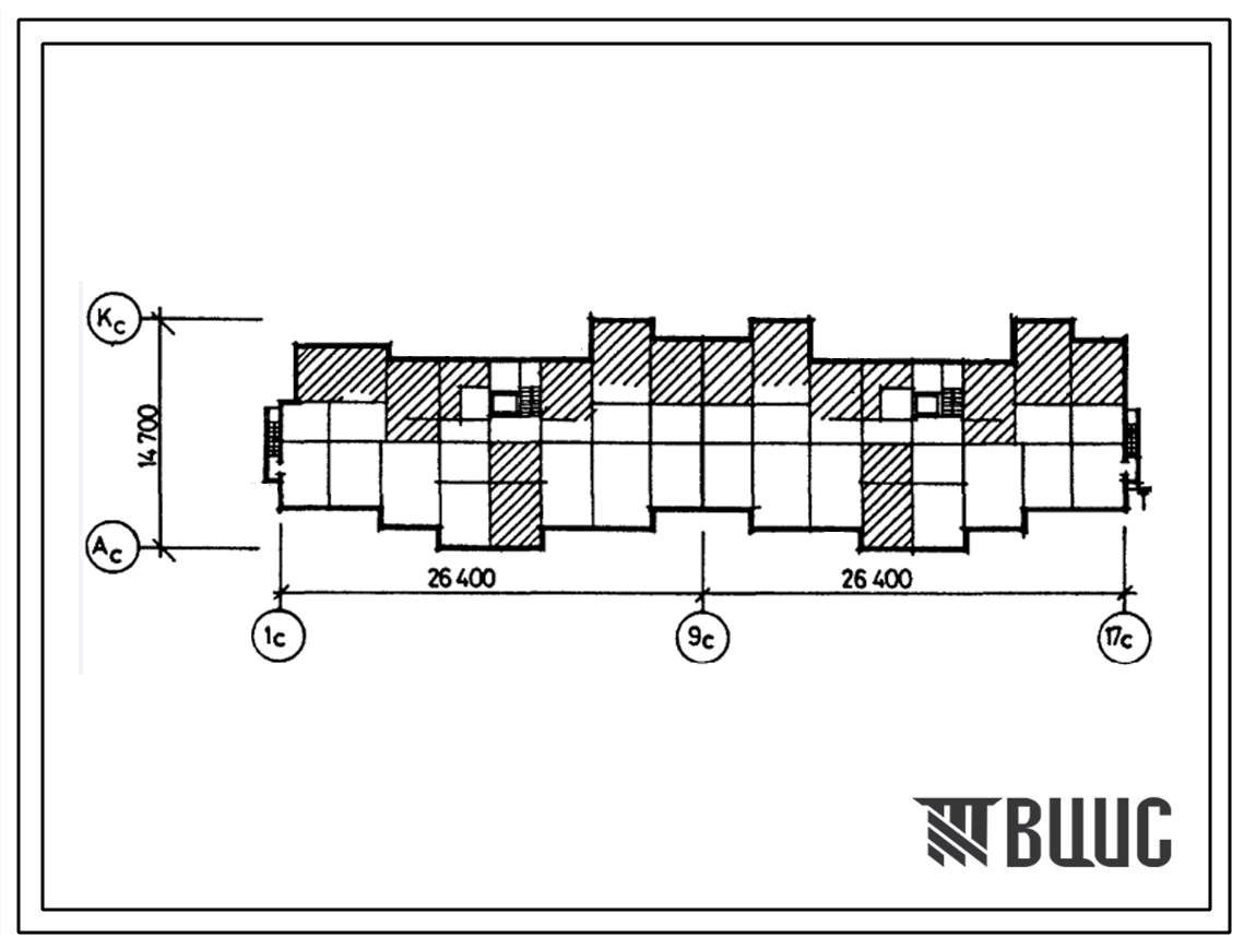 Типовой проект П-4-200(138-034с.13.86) Помещения хозяйственного назначения в подвале 72-квартирной 9-этажной угловой левой блок-секции, (убежище на 200 человек, размеры убежища 52,8м на 14,7м, режимы вентиляции 1,2).