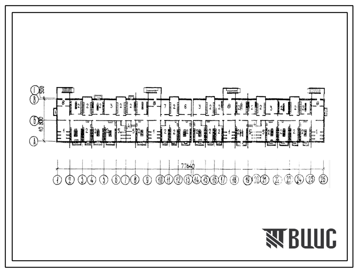 Типовой проект Б-1,2-878(111-105-52с.1) Помещения общественного назначения в подвале 5-этажного 6-секционного 70-квартирного крупнопанельного дома, (убежище на 878 человек, размеры убежища 77,64м на 11,3м, режимы вентиляции 1,2,3).