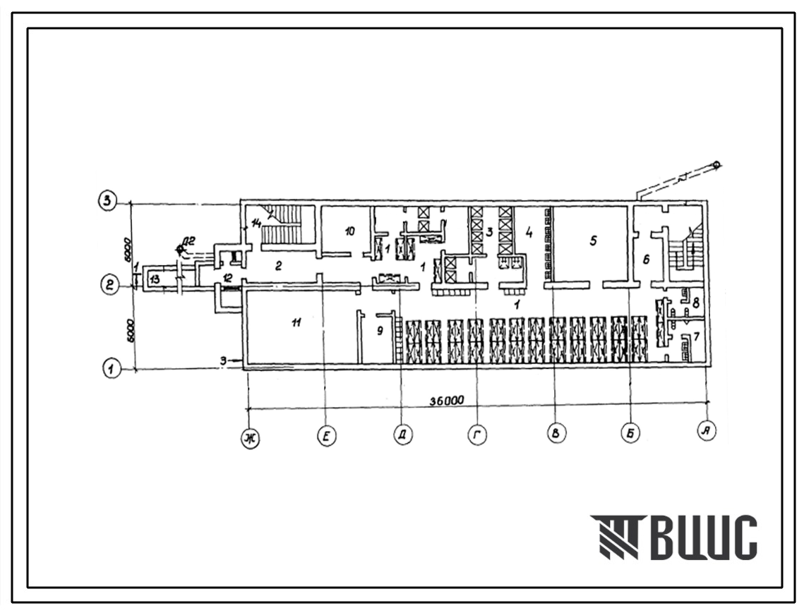 Типовой проект А-3-300-80/222 Хозяйственно-бытовые помещения в подвале производственно-служебного корпуса (убежище на 300 человек, размеры убежища 36м на 12м, режимы вентиляции 1,2).