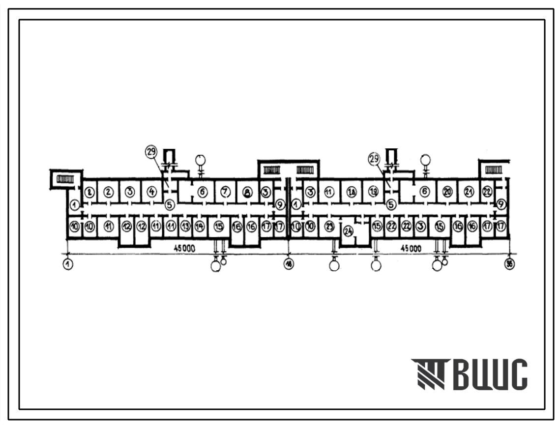 Типовой проект А-IV-1392(3-97-4/1) Помещения общественного назначения в подвале 9-этажного, 6-секционно162 квадратного жилого дома, (убежище на 1392 человек, размеры убежища 90м на 12м, режимы вентиляции 1,2).