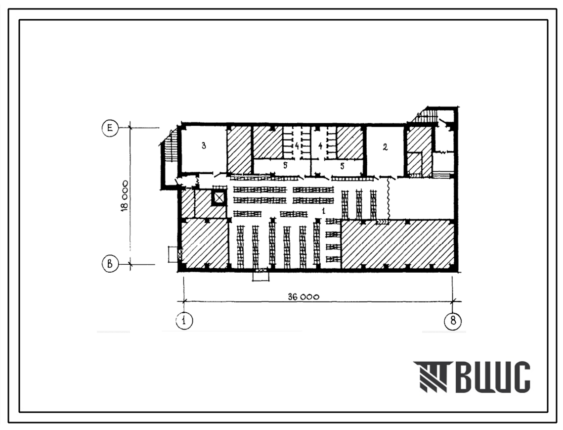 Типовой проект П-1-500(503-05-15.85) Помещения камер хранения в подвале автовокзала вместимостью 500 человек, (убежище на 500 человек, размеры убежища 36м на 18м, режимы вентиляции 1,2).