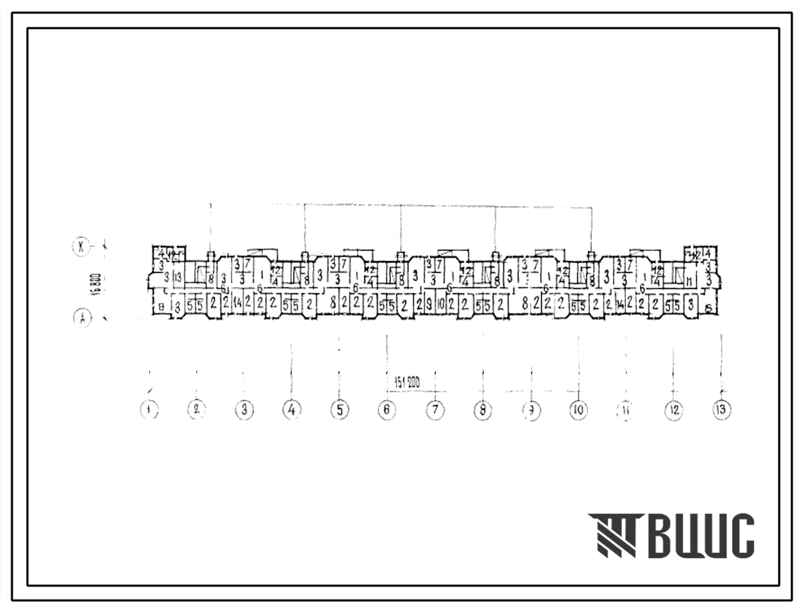 Типовой проект П-3-1704(112-012м(1)) Помещения общественного назначения, размещаемые в подвале 9-этажного дома, (убежище на 1704 человек, размеры убежища 151,2м на 16,8м, режимы вентиляции 1,2,3).