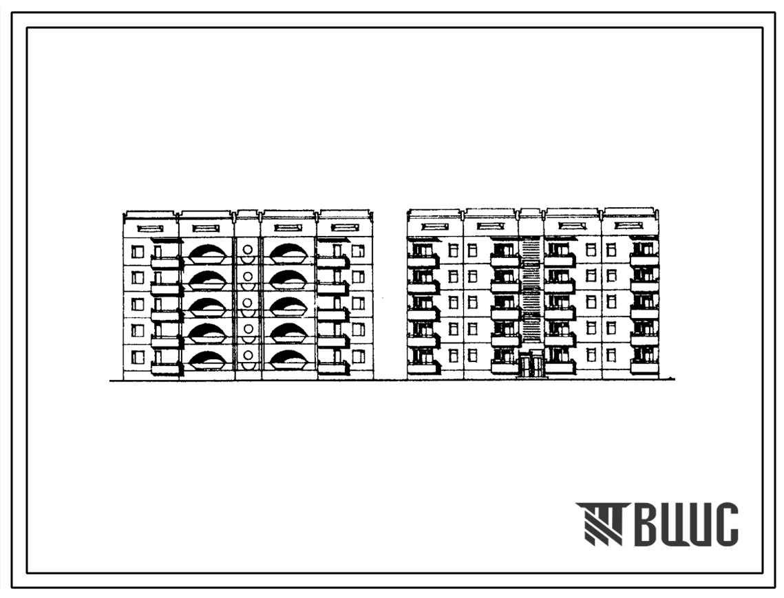 Типовой проект 135-0183с.86 Блок-секция рядовая 5-этажная 20-квартирная с торцовыми окончаниями 2Б-1Б-1Б-2Б