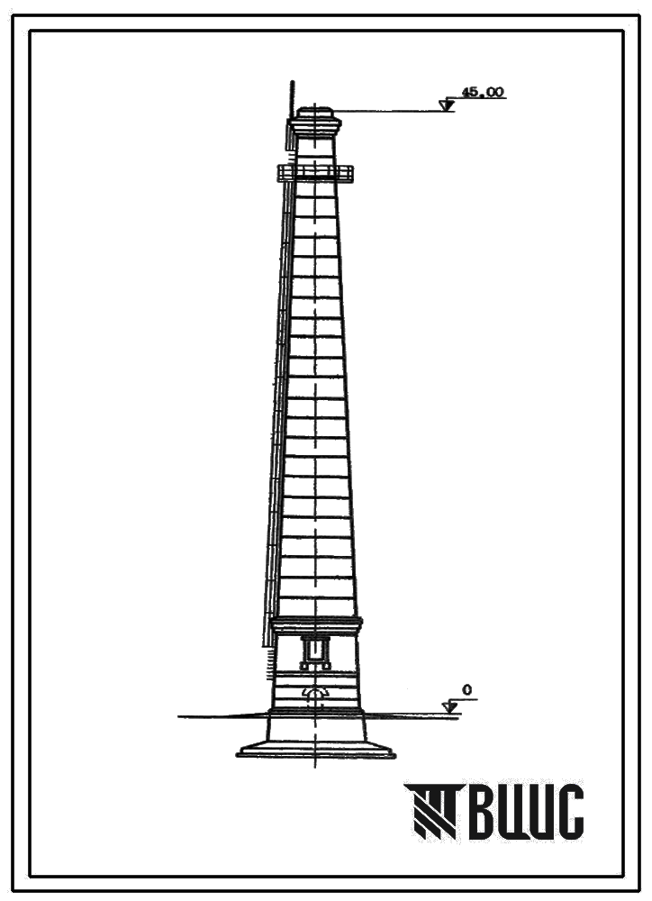 Типовой проект 907-2-105 Труба дымовая кирпичная для котельная установка Н=45,0м, Д0=1,2 м. Для строительства в 4 районе ветровой нагрузки с подземным примыканием газохода