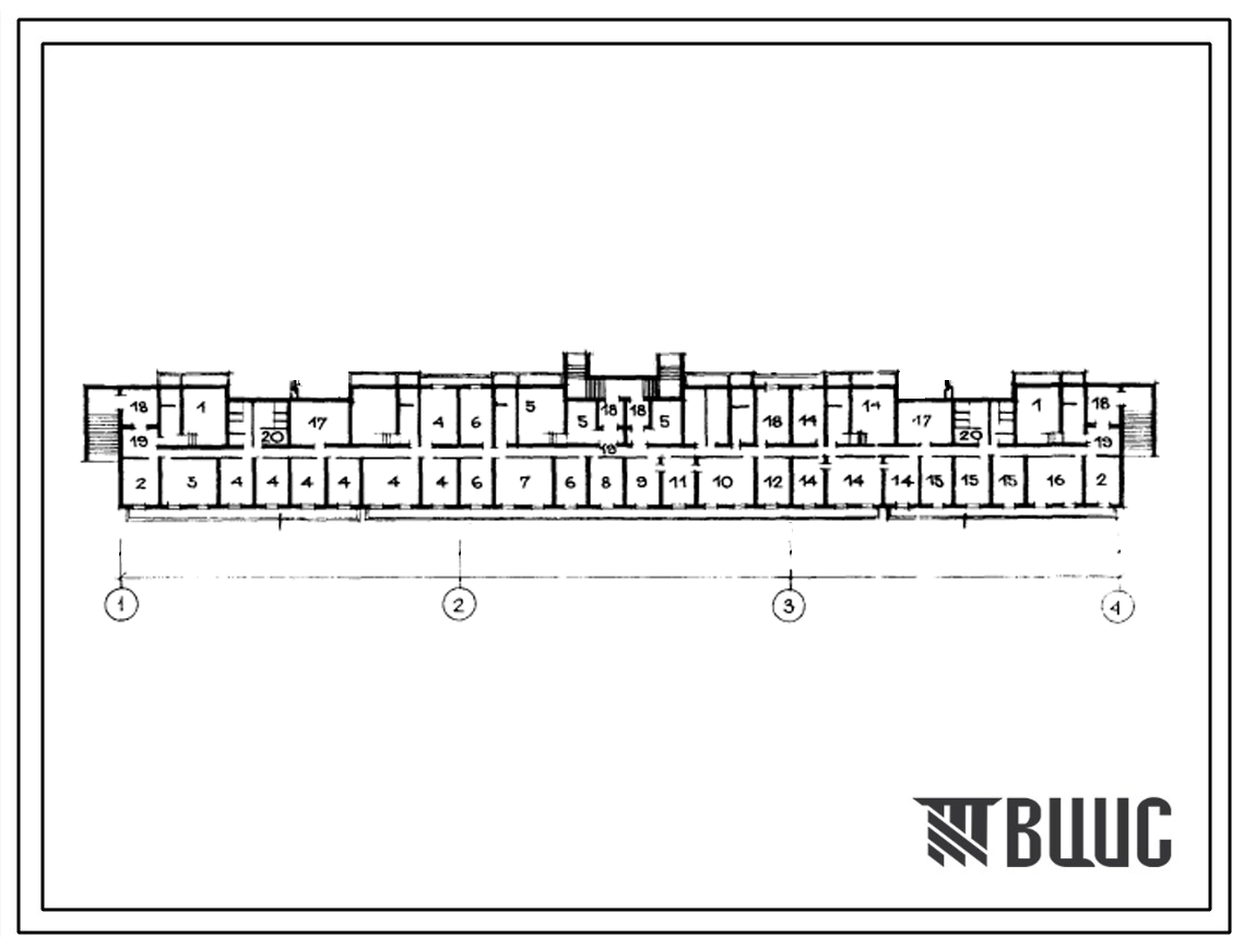 Типовой проект Б-1-1500-80/313 Помещения общественного назначения в подвале 5-этажного 6-секционного жилого дома,  (убежище на 1500 человек, размеры убежища 100,8м на 13,7м, режимы вентиляции 1,2).