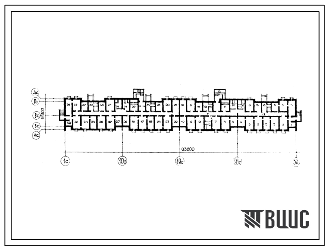 Типовой проект Б-1-1250-79.305 Помещения общественного назначения в подвале 9этажного 4секционного жилого дома, скомпонованного из блок-секций 90-05/1, (убежище на 1250 человек, размеры убежища 93,6м на 12,3м, режимы вентиляции 1,2,3).