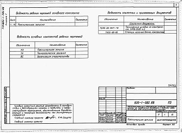 Состав фльбома. Типовой проект 820-1-082.88Альбом 1  Пояснительная записка. Технологическая часть  Организация строительства     