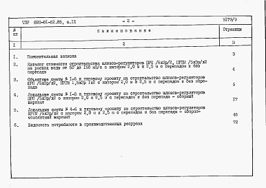 Состав фльбома. Типовой проект 820-01-52.85Альбом 9  Шлюзы-регуляторы ШРП/5х3хР/2 и ШРПм/5х3хР/2. Сметы. Ведомости потребности в материалах.    