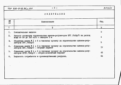 Состав фльбома. Типовой проект 820-01-52.85Альбом 17  Шлюзы-регуляторы ШРП/8х2,5-3хР/2 и ШРПм/8х2,5-3хР/2. Сметы. Ведомости потребности в материалах.    