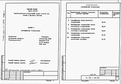 Состав фльбома. Типовой проект 411-1-124.85Альбом 2   Спецификации оборудования.  