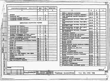 Состав фльбома. Типовой проект 143-000-168Альбом 1 Архитетктурно-строительные, санитарно-технические и электротехнические чертежи