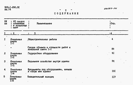 Состав фльбома. Типовой проект 903-1-290.91Альбом 14 Сметы локальные. Архитектурно-строительная часть     