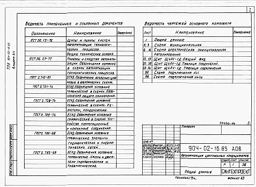 Состав фльбома. Типовой проект 904-02-16.85Альбом 12 Кондиционер с рециркуляцией, воздухонагревателем первого подогрева и воздухонагревателем второго подогрева.      Электрическая система регулирования      /КТЦ2-125...КТЦ2-250/      