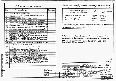 Состав фльбома. Типовой проект 185-000-339.85Альбом 1 Архитетктурно-строительные, санитарно-технические и электротехнические чертежи выше отм.0.000