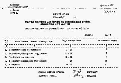 Состав фльбома. Типовой проект 902-2-28Альбом 11 Сборник заказных спецификаций к проектам здания решеток, лотков, камер, иловых площадок - уплотнителей и к изменениям, внесенным в примененные типовые проекты.