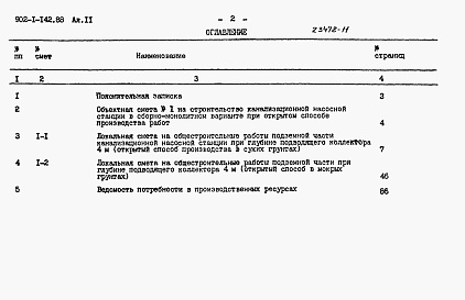 Состав фльбома. Типовой проект 902-1-142.88Альбом 11Сметы. Подземная часть. 