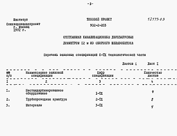 Состав фльбома. Типовой проект 902-2-203Альбом 3 Заказные спецификации