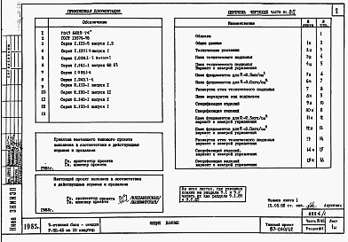 Состав фльбома. Типовой проект 87-010/1.2Альбом 1 Части 01.85, 02, 03 Чертежи архитектурно-строительные, отопление и вентиляция, водоснабжение и канализация ниже отм. 0.000