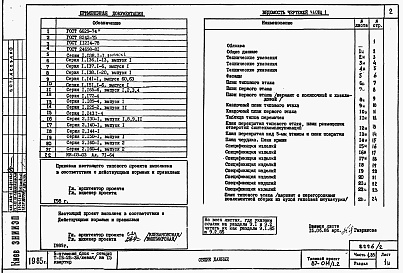 Состав фльбома. Типовой проект 87-014/1.2Альбом 2 Части 1.85, 2,3,4,5,6 Архитектурно-строительные чертежи, отопление и вентиляция, водоснабжение и канализация, газоснабжение, электрооборудование, устройства связи выше отм.0.000