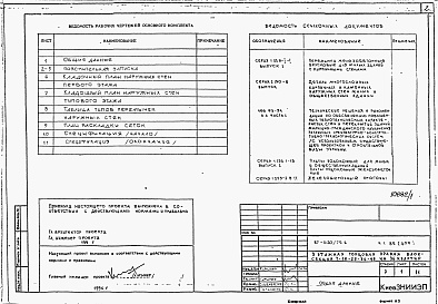 Состав фльбома. Типовой проект 87-020/75.2Альбом 5 Часть 1.85/дополнение/ часть 2 раздел 2.3 Вариант многослойных кирпичных наружных стен в пределах отм. -0.550 в соответствии с новыми теплотехническими нормативами