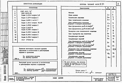 Состав фльбома. Типовой проект 87-048/1.2Альбом 3 Части 01.85, 02, 03 Чертежи архитектурно-строительные, отопление и вентиляция, водоснабжение и канализация ниже отм. 0.000 