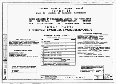 Состав фльбома. Типовой проект 87-081п/2Альбом 1 Часть 0 Общая часть 