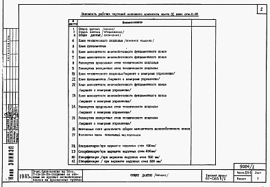 Состав фльбома. Типовой проект 87-085п/2Альбом 2 Части 01-1, 02-1, 03-1 Архитектурно-строительные чертежи, отопление и вентиляция, водоснабжение и канализация ниже отм. 0.000  