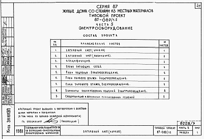 Состав фльбома. Типовой проект 87-089/1.2Альбом 6 Часть 1.85, 2, 3, 4, 5, 6 Архитектурно-строительные чертежи, отопление и вентиляция, водоснабжение и канализация, газоснабжение, электрооборудование, устройства связи выше отм.0.000