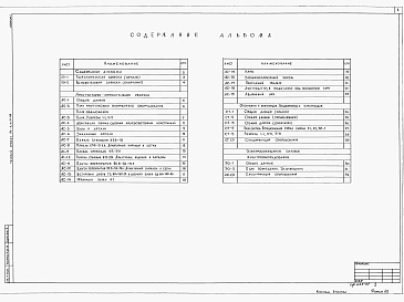 Состав фльбома. Типовой проект Ау-II,III-50-48.84Альбом 1 Общая пояснительная записка. Архитектурно-строительные решения. Отопление и вентиляция. Силовое электрооборудование и электроосвещение. Слаботочные устройства. Производство работ     