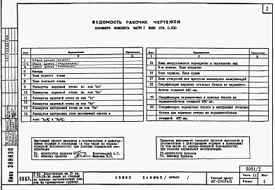 Состав фльбома. Типовой проект 87-0103п/2Альбом 2 Часть 1-1,2-1,3-1,4-1,5-1,6-1 Архитектурно-строительные чертежи, отопление и вентиляция, водоснабжение и канализация, газоснабжение, электрооборудование, связь и сигнализация выше отм.0.000 