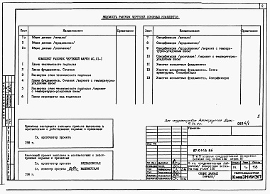 Состав фльбома. Типовой проект 87-0143.86Альбом 1 Архитектурно-строительные решения ниже отм.0.000 АС.01-1. Архитектурно-строительные решения выше отм. 0.000 АС.1-1. Отопление и вентиляция ОВ.1-1 и ОВ.1-2