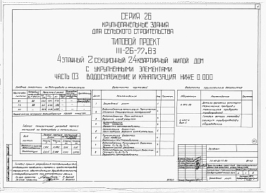 Состав фльбома. Типовой проект 111-26-77.83Альбом 1 Части 0, 01, 02, 03, 1, 2, 3, 4, 5, 6 Общая часть. Архитектурно-строительные чертежи ниже отм. 0,000. Отопление и вентиляция ниже отм. 0,000. Водопровод и канализация ниже отм. 0,000. Архитектурно-строительные чертежи выше отм. 0,000. Отопление и