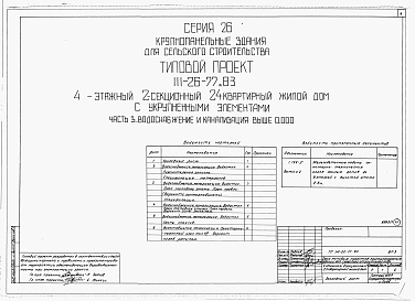 Состав фльбома. Типовой проект 111-26-77.83Альбом 1 Части 0, 01, 02, 03, 1, 2, 3, 4, 5, 6 Общая часть. Архитектурно-строительные чертежи ниже отм. 0,000. Отопление и вентиляция ниже отм. 0,000. Водопровод и канализация ниже отм. 0,000. Архитектурно-строительные чертежи выше отм. 0,000. Отопление и