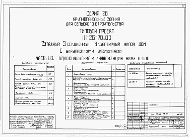 Состав фльбома. Типовой проект 111-26-78.83Альбом 1 Части 0, 01, 02, 03, 1, 2, 3, 4, 5, 6 Общая часть. Архитектурно-строительные чертежи ниже отм. 0,000. Отопление и вентиляция ниже отм. 0,000. Водопровод и канализация ниже отм. 0,000. Архитектурно-строительные чертежи выше отм. 0,000. Отопление и