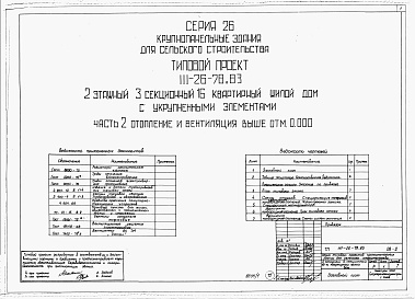 Состав фльбома. Типовой проект 111-26-78.83Альбом 1 Части 0, 01, 02, 03, 1, 2, 3, 4, 5, 6 Общая часть. Архитектурно-строительные чертежи ниже отм. 0,000. Отопление и вентиляция ниже отм. 0,000. Водопровод и канализация ниже отм. 0,000. Архитектурно-строительные чертежи выше отм. 0,000. Отопление и