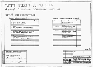 Состав фльбома. Типовой проект 111-26-118.1.13.87Альбом 1 Части 0, 01, 02, 03, 1, 2, 3, 4, 5, 6 Общие архитектурно-строительные решения. Архитектурно-строительные решения ниже отм. 0,000. Отопление и вентиляция ниже отм. 0,000. Внутренние водопровод и канализация ниже отм. 0,000. Архитектурно-строительн