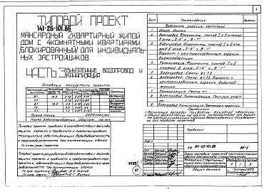 Состав фльбома. Типовой проект 141-26-101.86Альбом 1 Части 0, 1, 2, 3, 5, 6 Общая часть. Архитектурно-строительные решения. Отопление и вентиляция. Внутренний водопровод и канализация. Электрооборудование. Связь и сигнализация