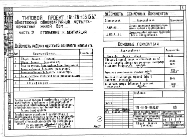 Состав фльбома. Типовой проект 181-26-106.13.87Альбом 1 Части 0, 1, 2, 3, 4, 5, 6 Общая часть. Архитектурно-строительные решения. Отопление и вентиляция. Внутренний водопровод и канализация. Газоснабжение. Электрооборудование. Связь и сигнализация