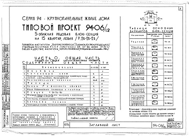 Состав фльбома. Типовой проект 94-06/1.2Альбом 1 Часть 0 Общая часть Раздел 0-1 Общая характеристика проекта