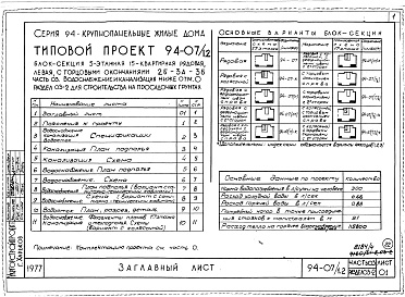 Состав фльбома. Типовой проект 94-07/1.2Альбом 7 Часть 03 Водоснабжение и канализация ниже отм.0.000 Раздел 03-2 Для строительства на просадочных грунтах