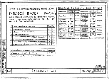 Состав фльбома. Типовой проект 94-07/1.2Альбом 8 Часть 1 Архитектурно-строительные чертежи выше отм.0.000. Часть 2 Отопление и вентиляция Раздел 2-1 С радиаторами и конвекторами. Часть 3 Водоснабжение и канализация выше отм.0.000. Часть 4 Газоснабжение. Часть 5 Электроборудрвание, Часть 6 Слабо