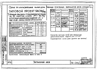 Состав фльбома. Типовой проект 94-016/1.2Альбом 3 Часть 0-1 Архитектурно-строительные чертежи ниже отм.0.000 Раздел 01-1 Для обычных условий строительства. Часть 03 Водоснабжение и канализация ниже отм.0.000 Раздел 03-1 Для обычных условий строительства