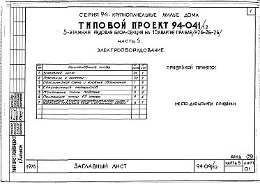 Состав фльбома. Типовой проект 94-041/1.2Альбом 6 Часть 1 Архитектурно-строительные чертежти выше отм.0.000. Часть 2 Отопление и вентиляция Раздел 2-1 С конвекторами и радиаторами. Часть 3 Водоснабжение и канализация выше отм.0.000. Часть 4 Газоснабжение. Часть 5 Электрооборудование. Часть 6 Сла