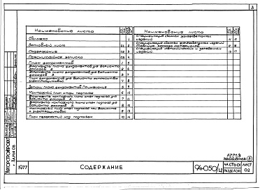 Состав фльбома. Типовой проект 94-050/1.2Альбом 3 Часть 01 Архитектурно-строительные чертежи ниже отм.0.000  Раздел 01-1 Для обычных условий строительства Часть 03 Водоснабжение и канализация ниже отм.0.000 Раздел 03-1 Для обычных условий строительства